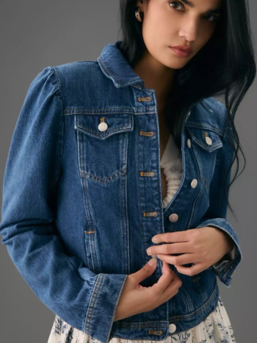 Pilcro Puff-Sleeve Denim Jacket Anthropologie Blue Jean Small